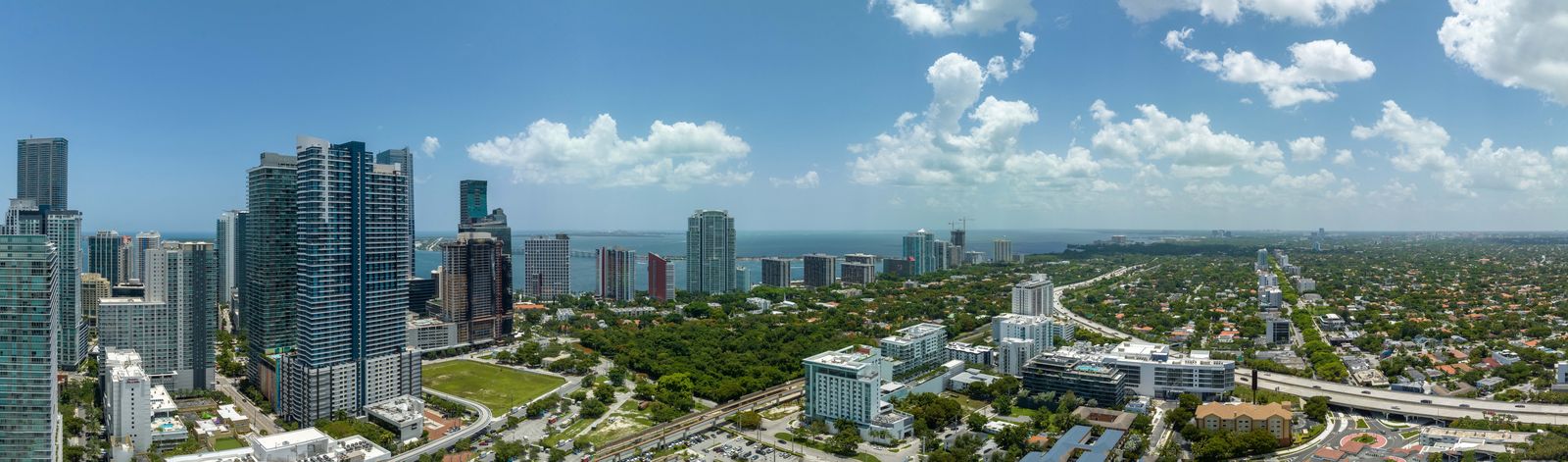 Mercedes-Benz Places Miami, view south from Levels 35 to 40 toward the south Brickell towers and the bay, developer view photography