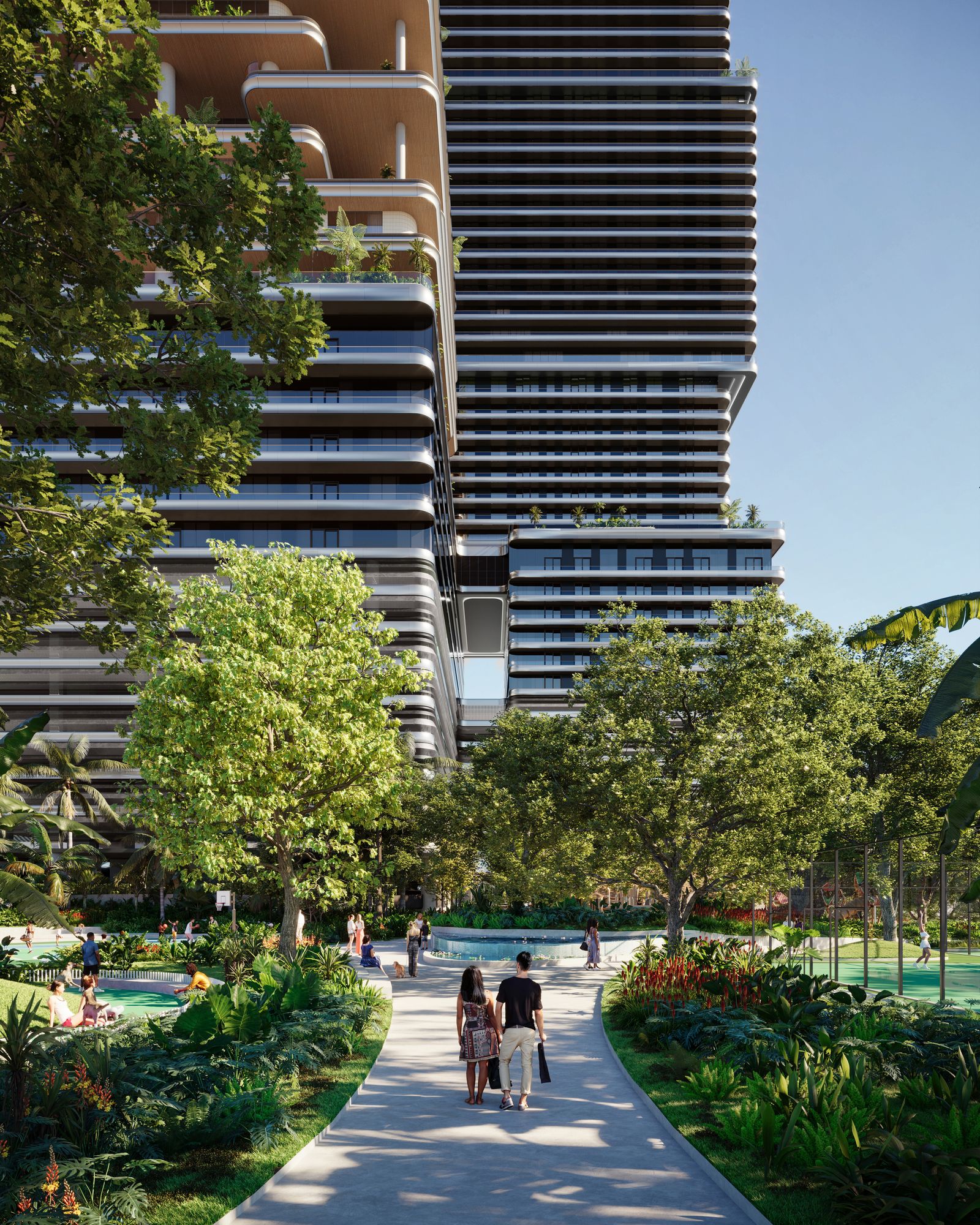 Mercedes-Benz Places Miami, a garden path in Southside Park, developer rendering