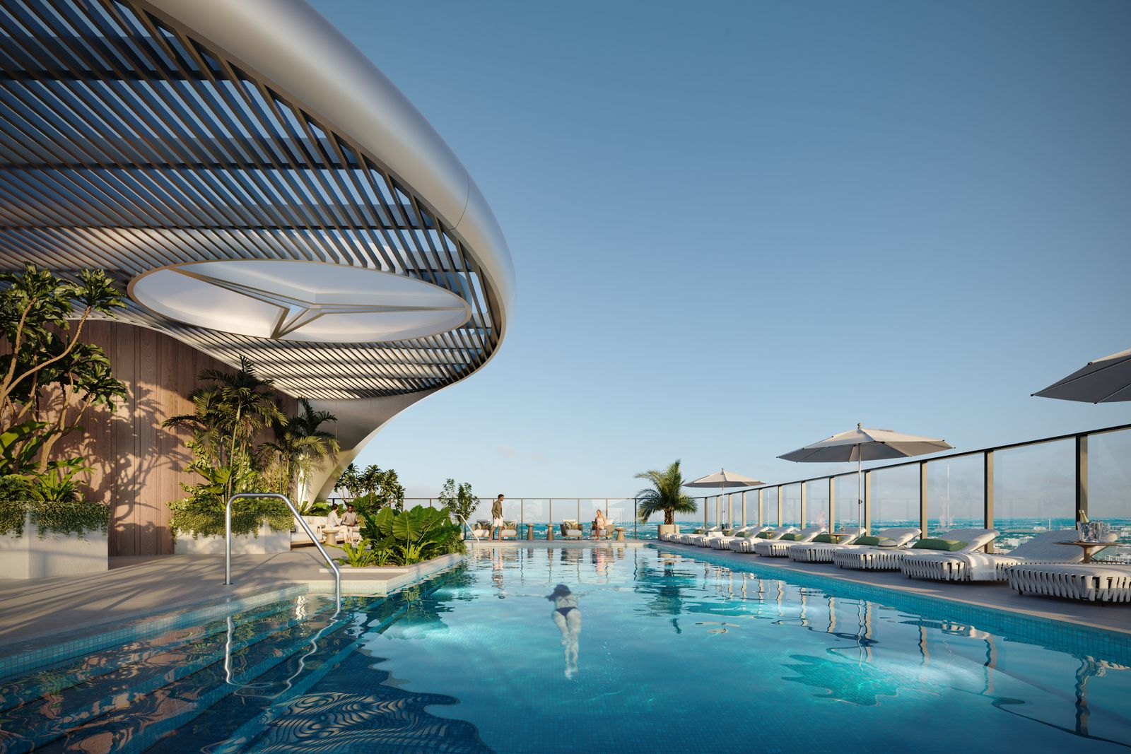 Mercedes-Benz Places Miami, the rooftop pool for residents, developer rendering