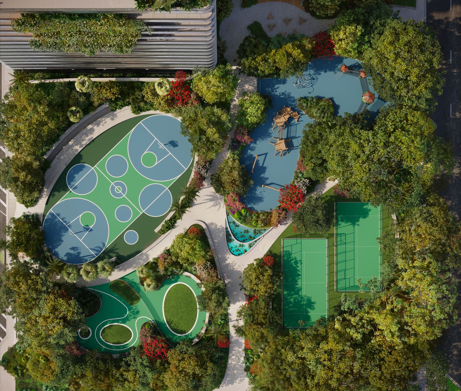 Mercedes-Benz Places Miami, Southside Park from above, developer rendering